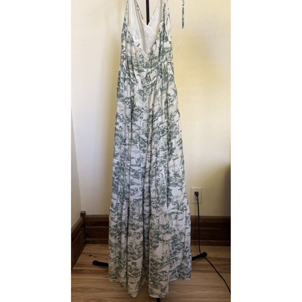Abercrombie & Fitch Toile Tropical Beach Scene Maxi Dress M Tall Halter Tiered - Picture 4 of 8